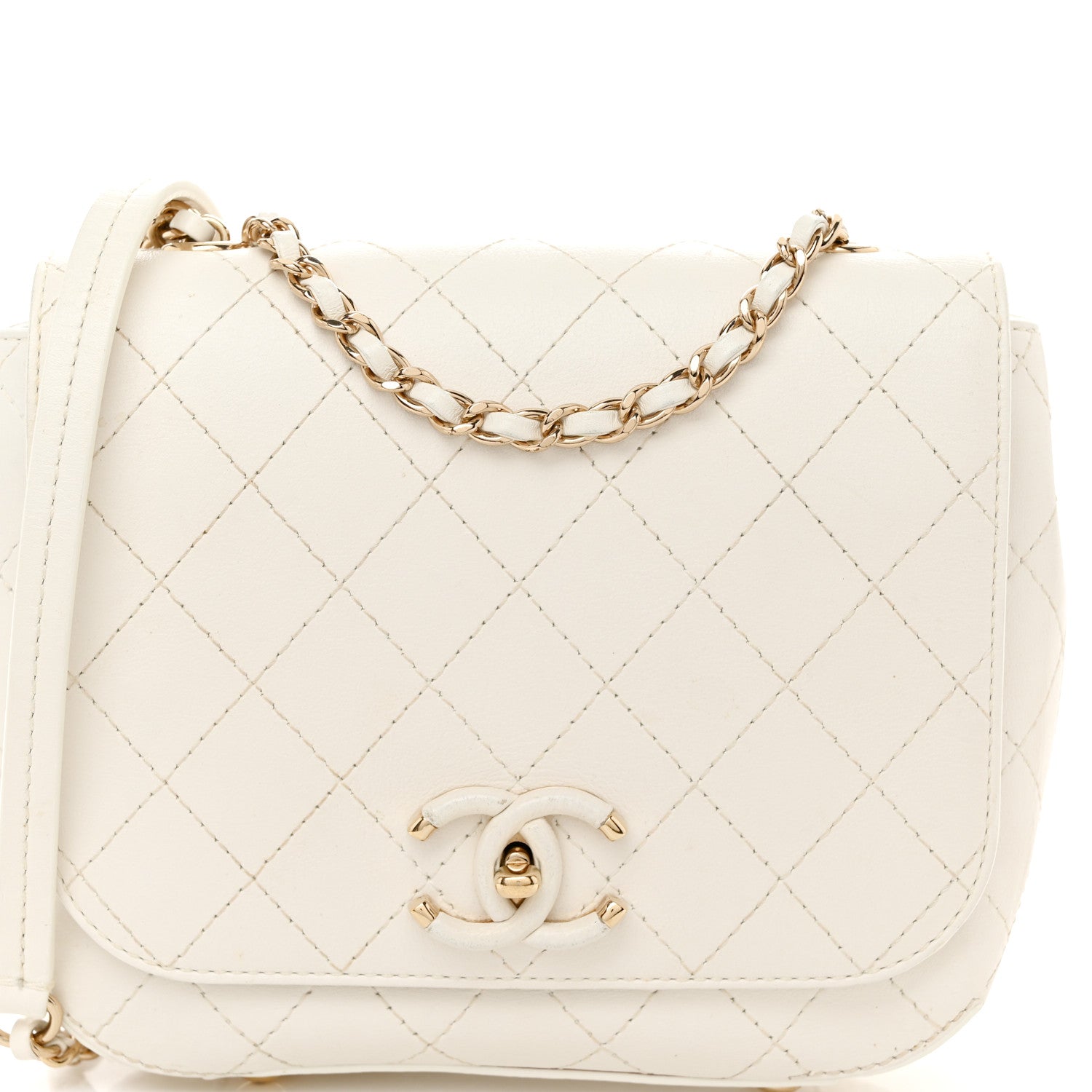 Chanel Calfskin Stitched Small Covered CC Flap Bag White 8 of 10