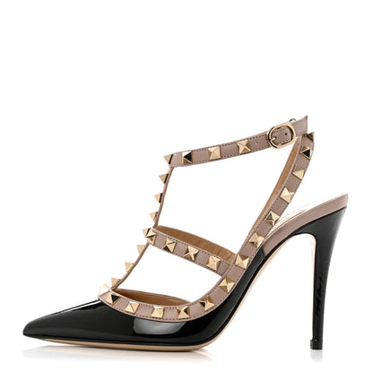 Valentino Garavani Patent Nappa Rockstud Ankle Strap 100mm Pumps 36 Black Poudre 1 of 9