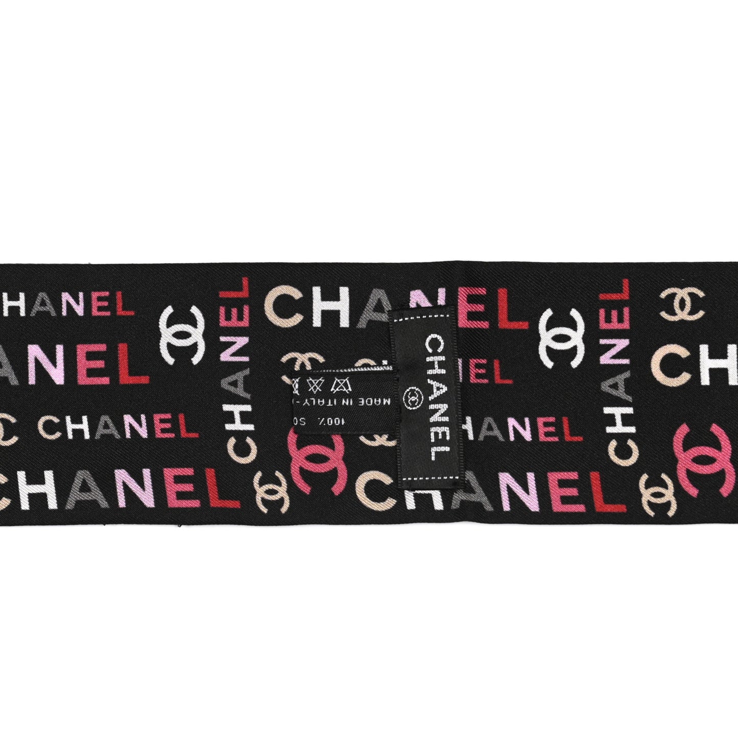 Silk Twill Slim Logo Bandeau Scarf Black