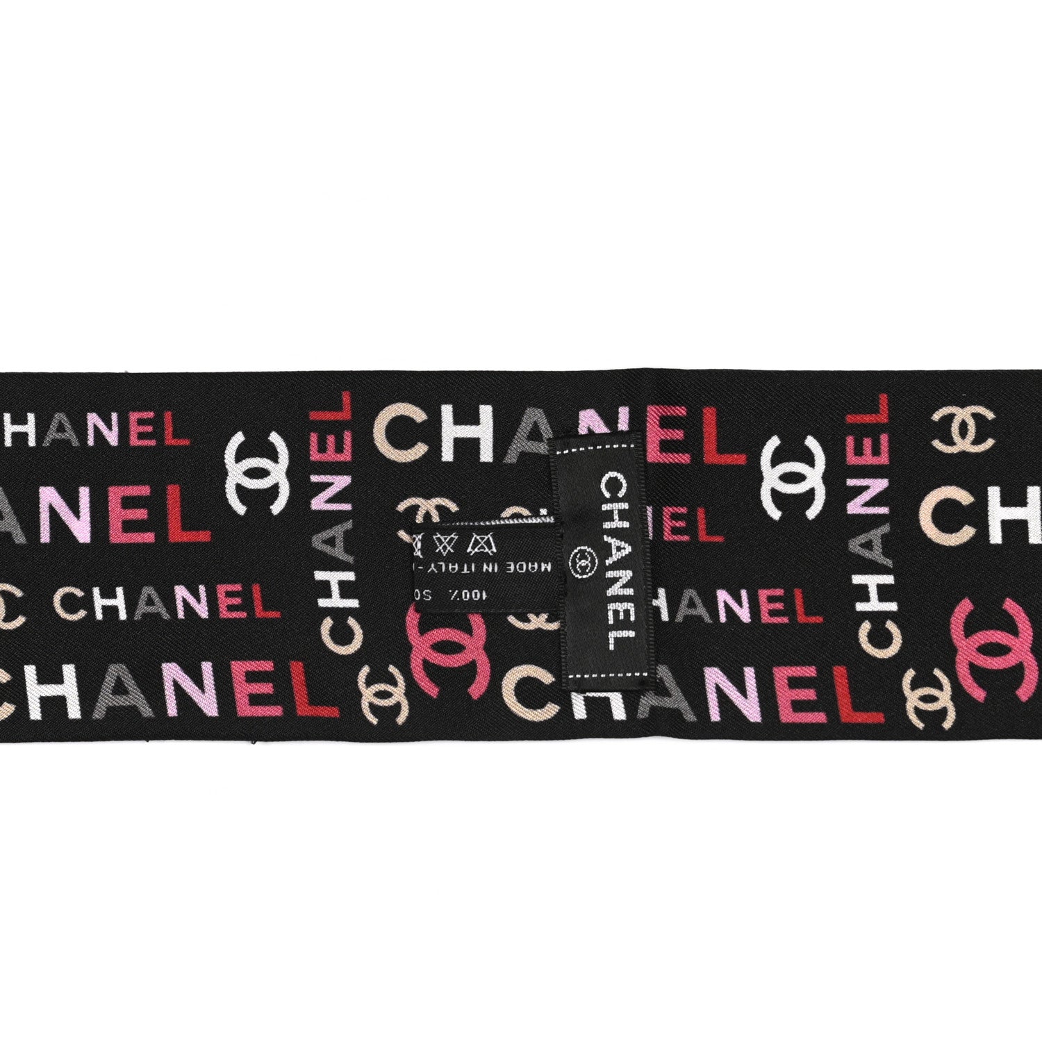 Chanel Silk Twill Slim Logo Bandeau Scarf Black 3 of 4