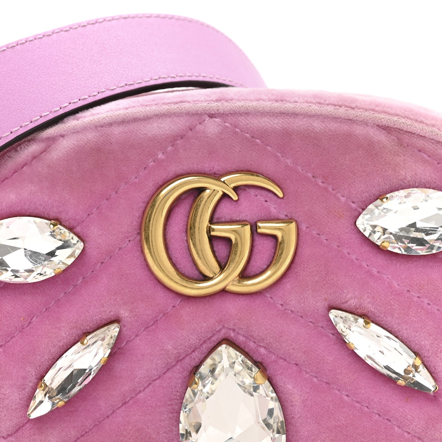 Gucci Velvet Matelasse Marquise Crystals GG Marmont Belt Bag 85 34 Malva 8 of 10
