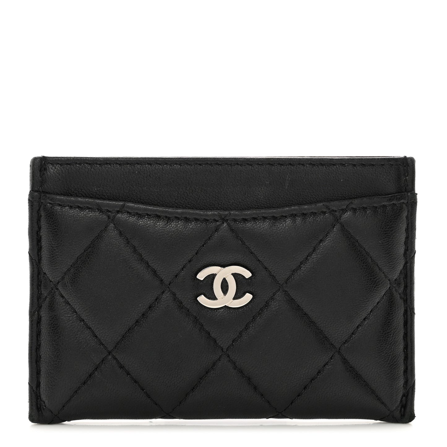 Lambskin Quilted Card Holder Black