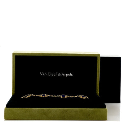 Van Cleef & Arpels 18K Yellow Gold Blue Agate 5 Motifs Vintage Alhambra Bracelet 5 of 5