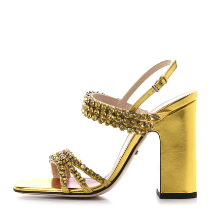 Gucci Nappa Silk Crystal Bertie High Heel Sandals 36 Gold 1 of 9