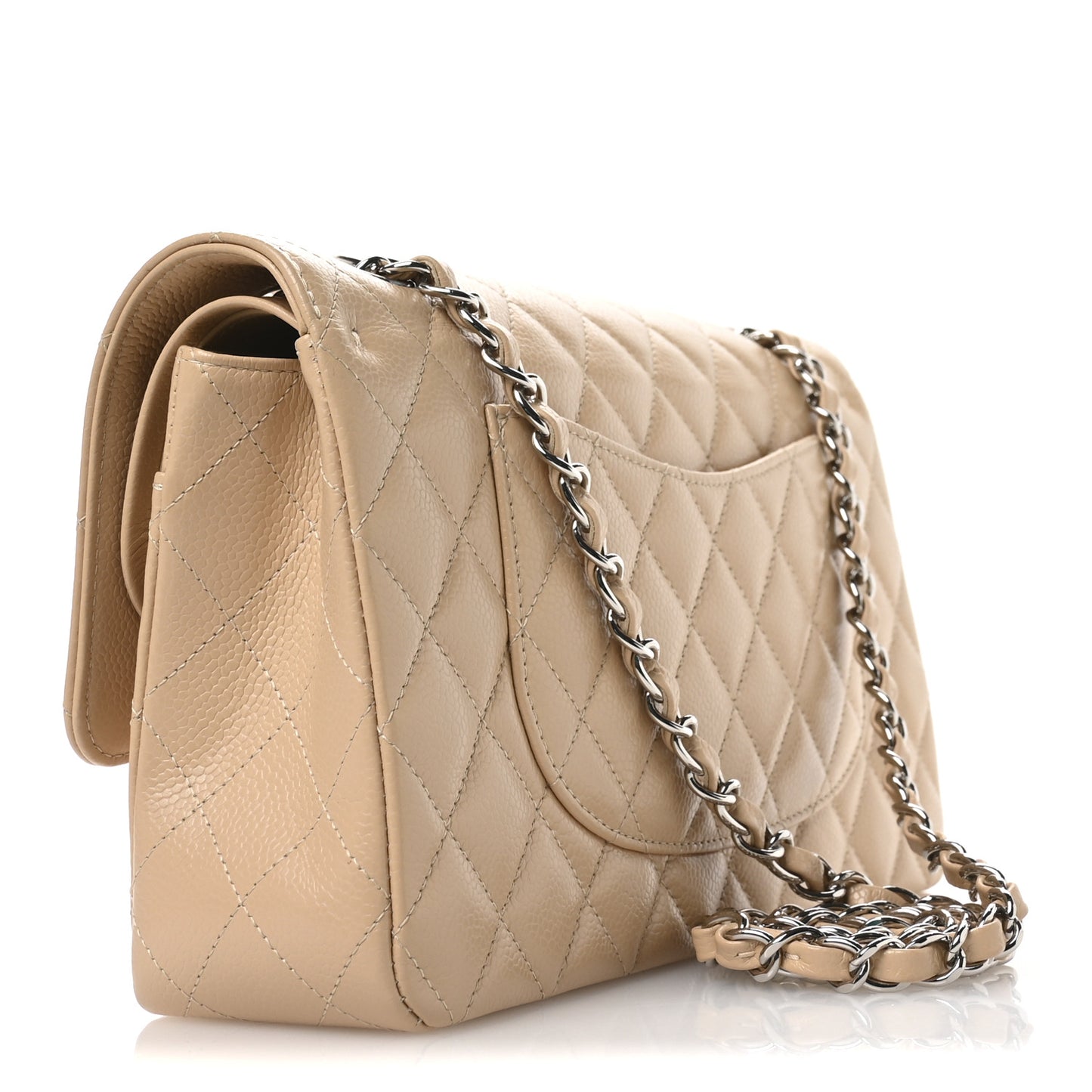 Caviar Quilted Medium Double Flap Beige