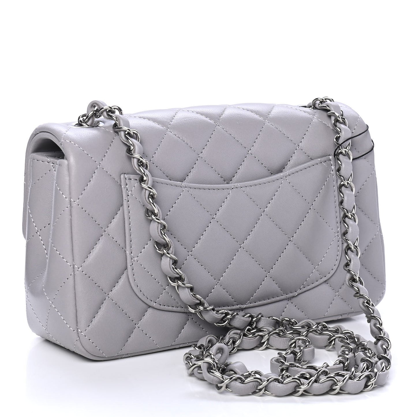 Lambskin Quilted Mini Rectangular Flap Grey