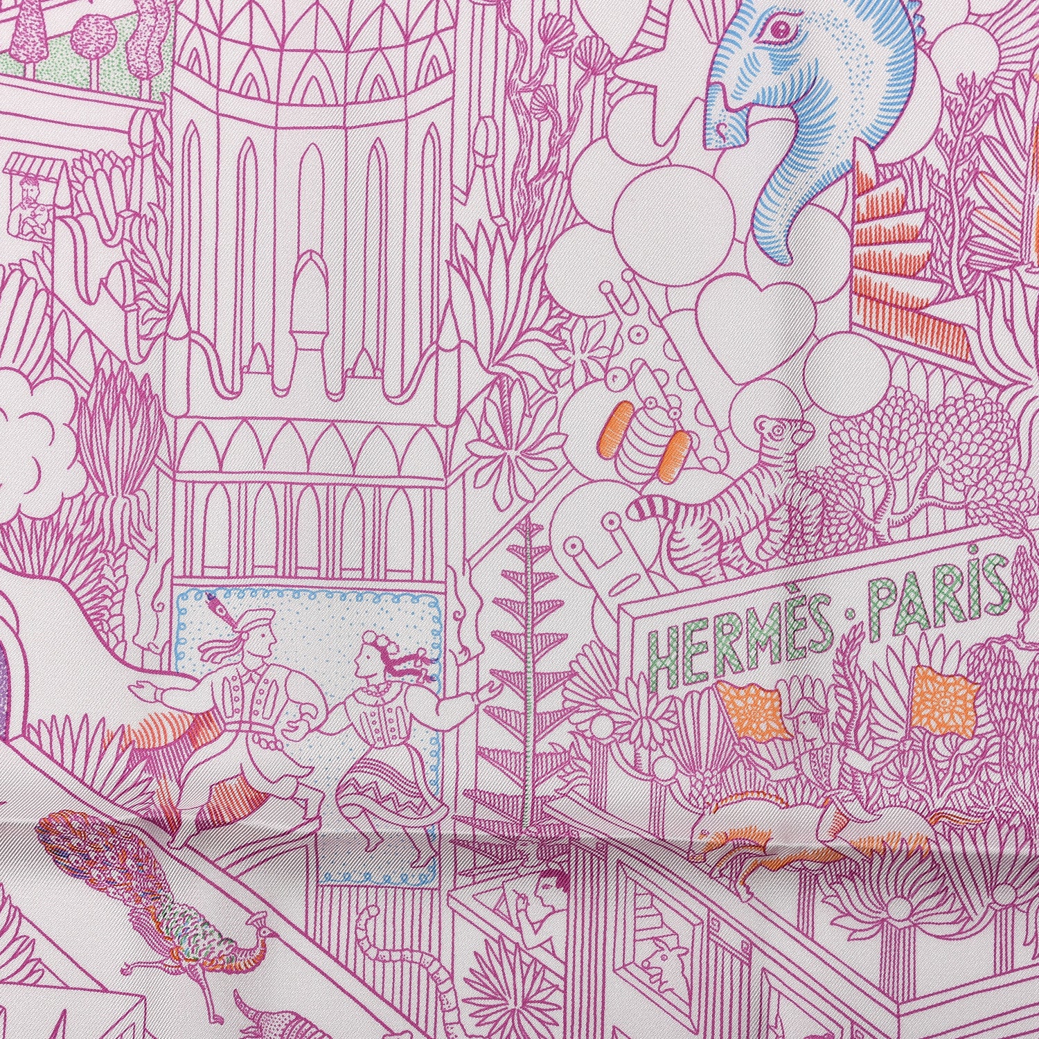 Hermes Silk Animapolis Scarf 90 Blanc Fuchsia Multicolor 3 of 5