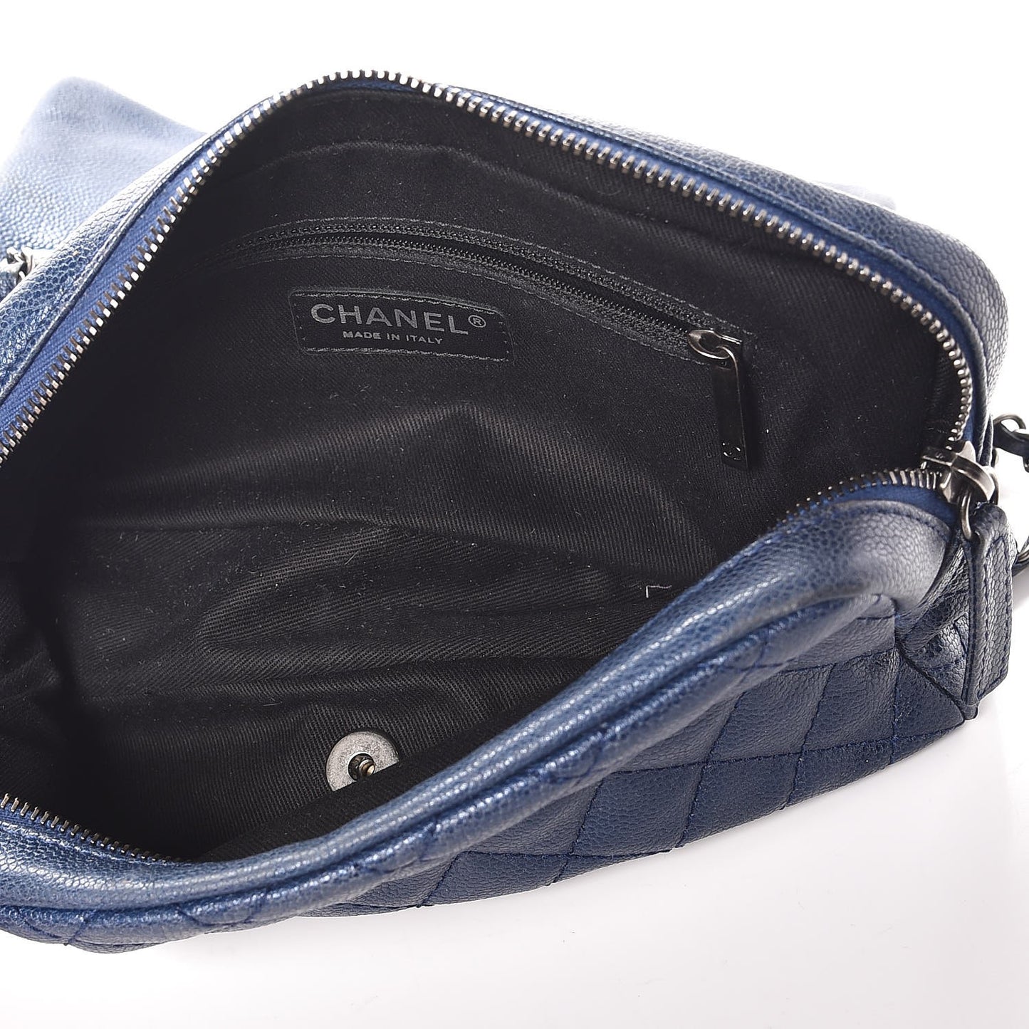 Iridescent Caviar Quilted Small Chic Flap Dark Blue