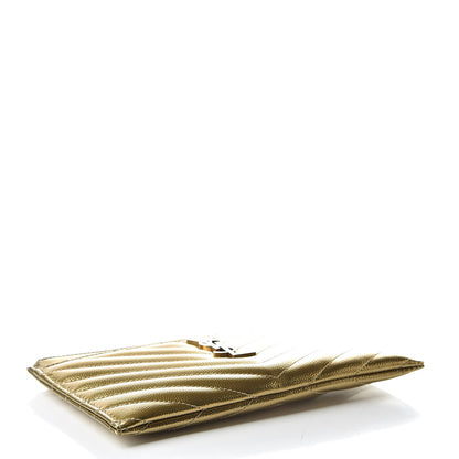 Saint Laurent Iridescent Grain De Poudre Matelasse Chevron Monogram Bill Pouch Gold 4 of 8