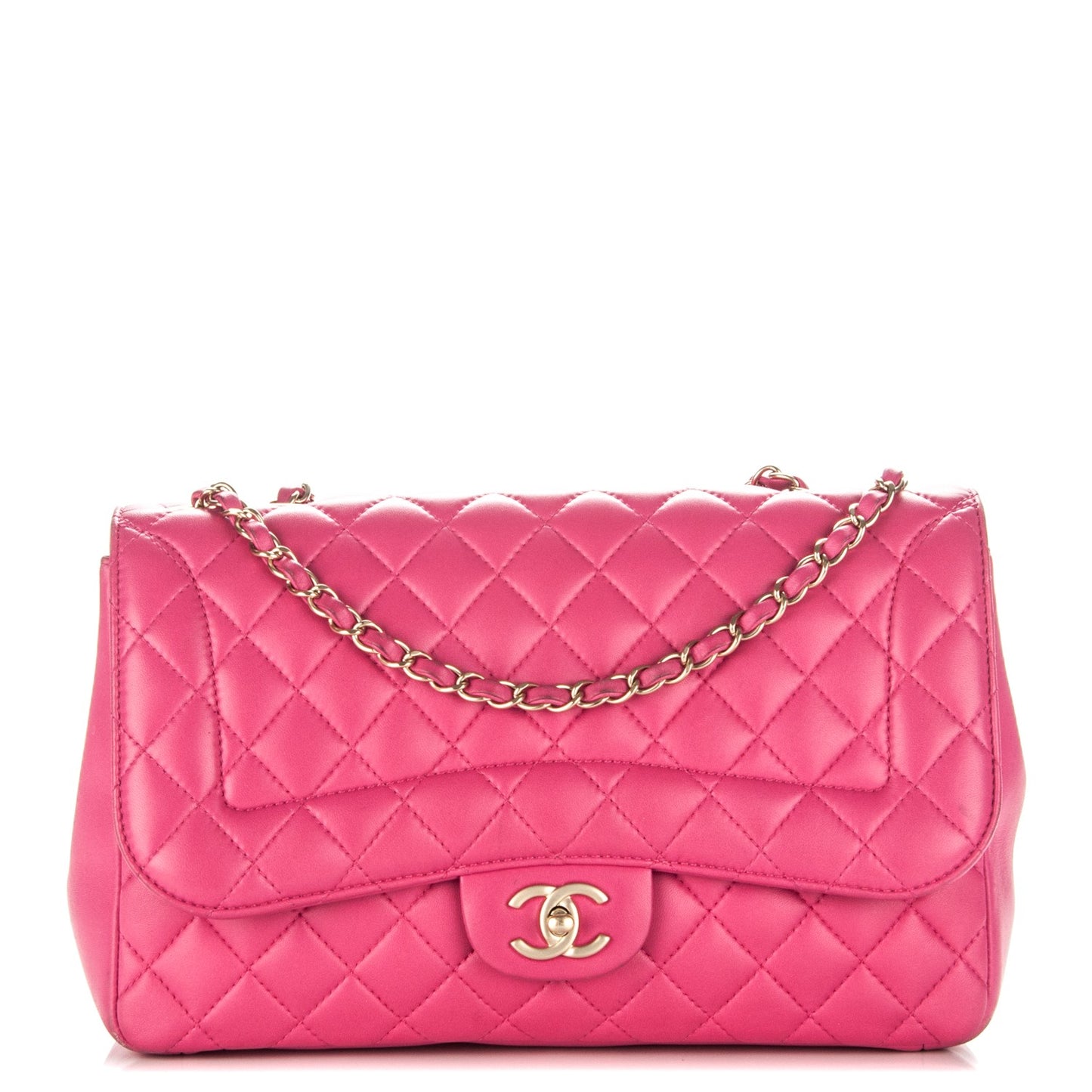 Lambskin Quilted Jumbo Mademoiselle Chic Flap Fuchsia