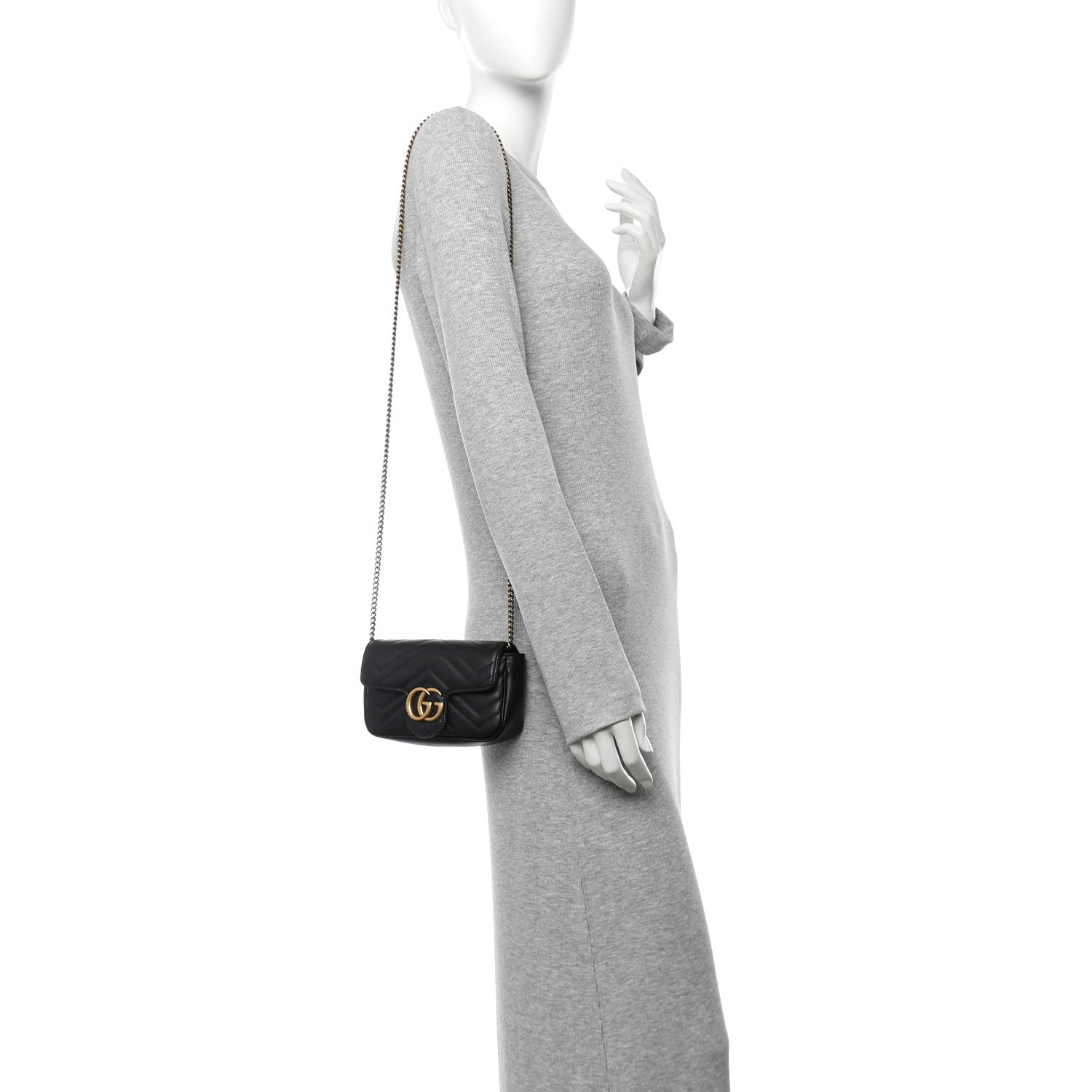Gucci Calfskin Matelasse Super Mini GG Marmont Shoulder Bag Black 2 of 10