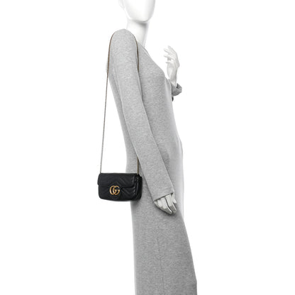 Gucci Calfskin Matelasse Super Mini GG Marmont Shoulder Bag Black 2 of 10
