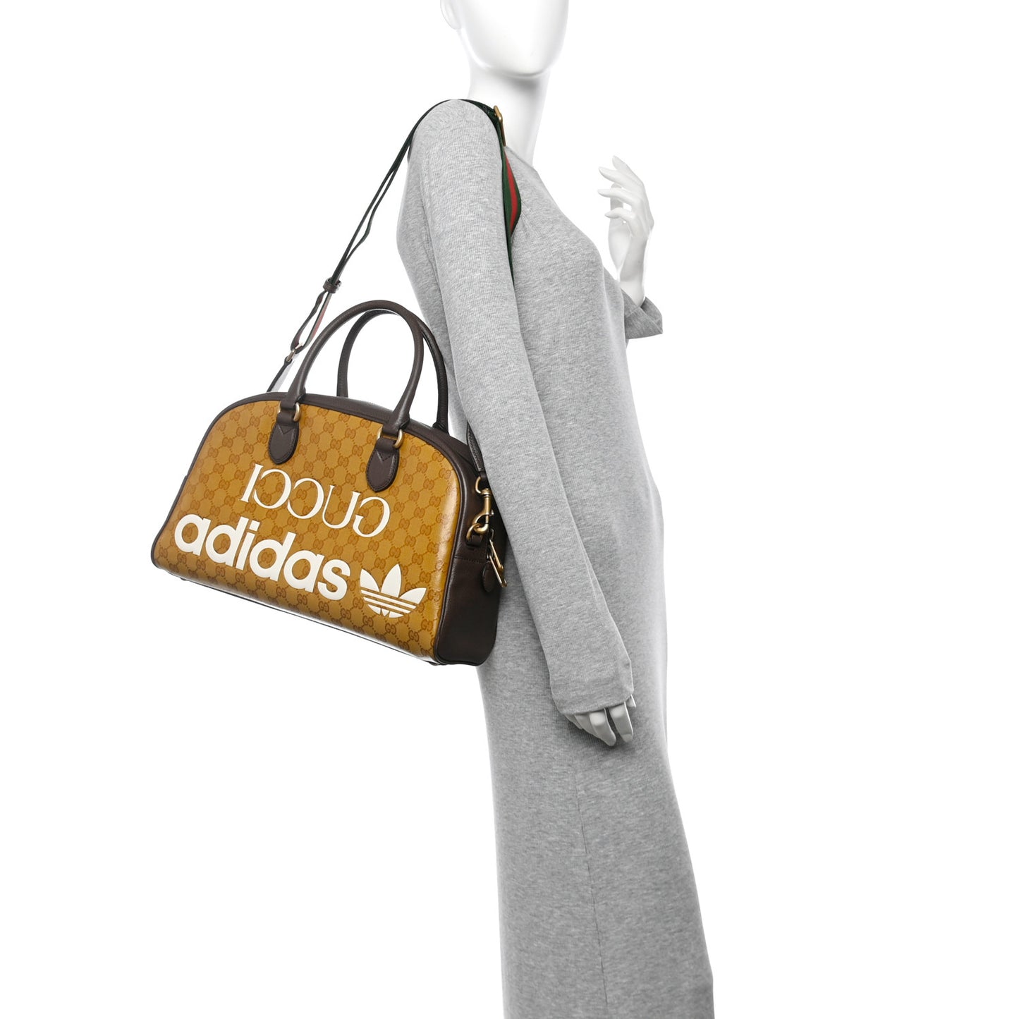 X ADIDAS Crystal Vintage Monogram Textured Dollar Calfskin Web Trefoil Logo Medium Messenger Bag Mid Natural Nut Off White New Acero