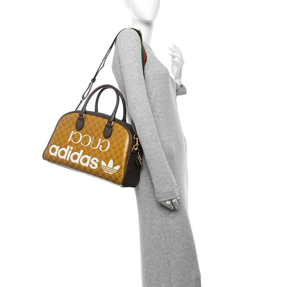 Gucci X ADIDAS Crystal Vintage Monogram Textured Dollar Calfskin Web Trefoil Logo Medium Messenger Bag Mid Natural Nut Off White New Acero 2 of 11