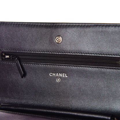 Chanel Patent Metallic Crumpled Calfskin Chevron Quilted Wallet On Chain WOC Black 10 of 21