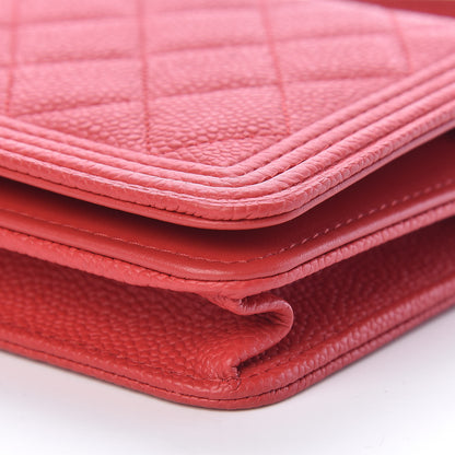 Chanel Caviar Quilted Boy Wallet On Chain WOC Red 11 of 14