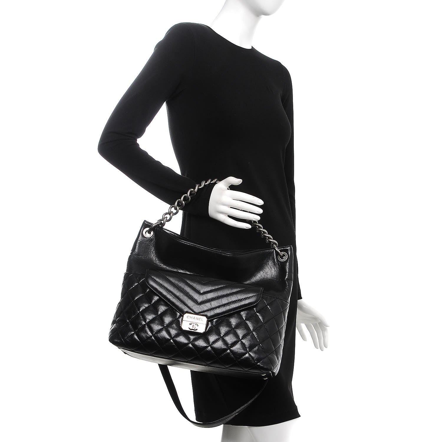Chanel Aged Calfskin Quilted Mad About Quilting Hobo Black 3 of 9