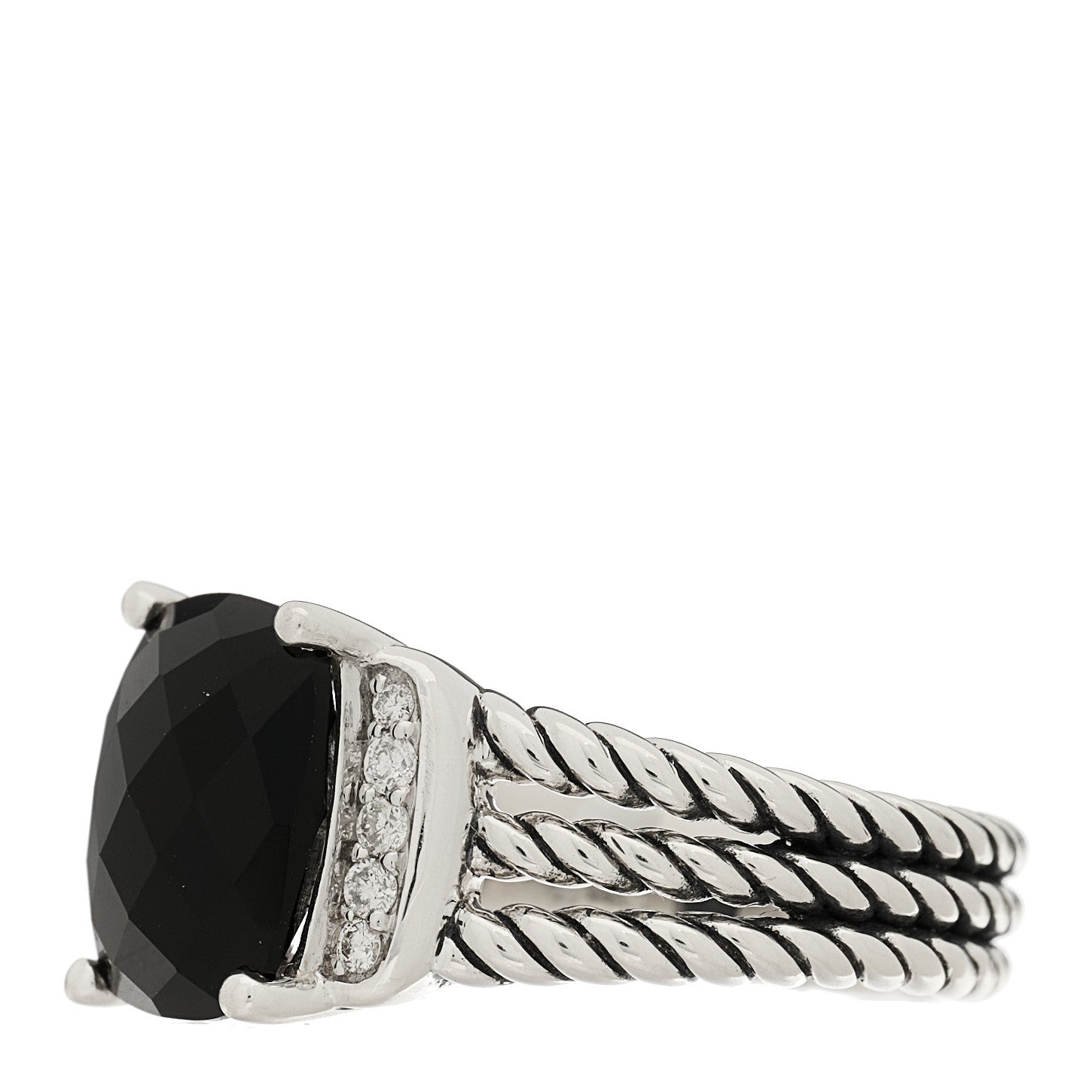 David Yurman Sterling Silver Diamond Black Onyx 10mm Petite Wheaton Ring 49 5 3 of 5