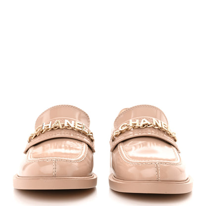 Chanel Shiny Calfskin Logo Loafers 38.5 Beige 2 of 10