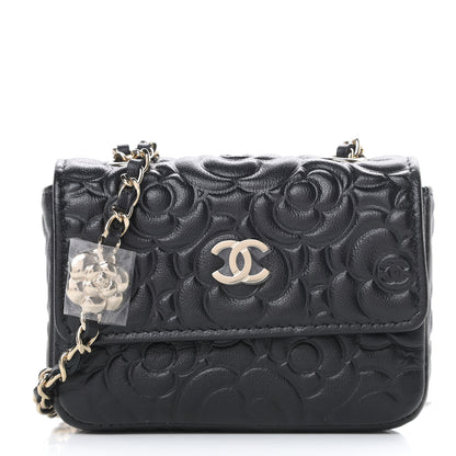 Chanel Caviar Camellia Embossed Chain Belt Bag Black 1 of 12