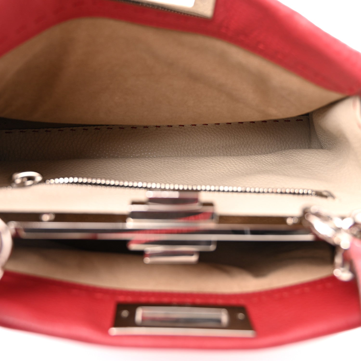 Fendi Cuoio Romano Selleria Bi-Color Medium Peekaboo Iconic Satchel Rosso Latte 5 of 9