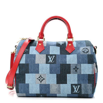 Louis Vuitton Denim Damier Monogram Patchwork Speedy Bandouliere 30 Blue Rouge 1 of 11