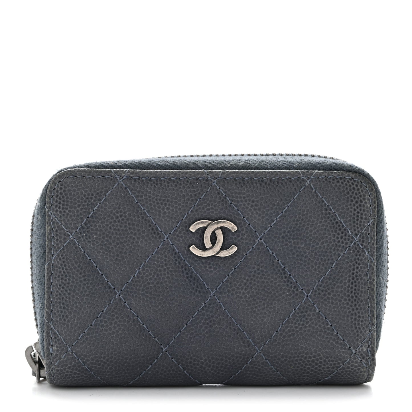 Caviar Quilted Zip Around Coin Purse Wallet Dark Blue