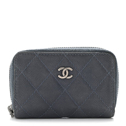 Chanel Caviar Quilted Zip Around Coin Purse Wallet Dark Blue 1 of 7