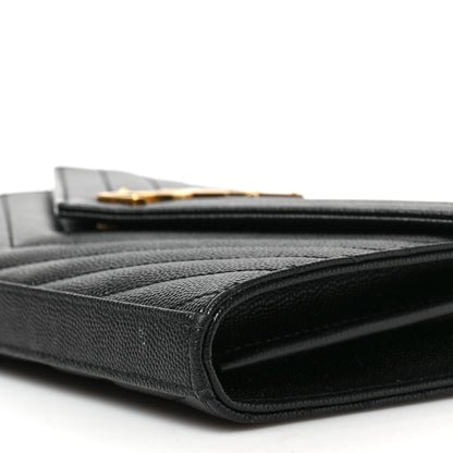 Saint Laurent Grain De Poudre Matelasse Chevron Monogram Chain Wallet Black 8 of 8