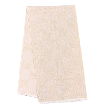 Gucci Wool Lame Jacquard Monogram Jumbo GG Lady Nest Lux Scarf White Gold 2 of 3