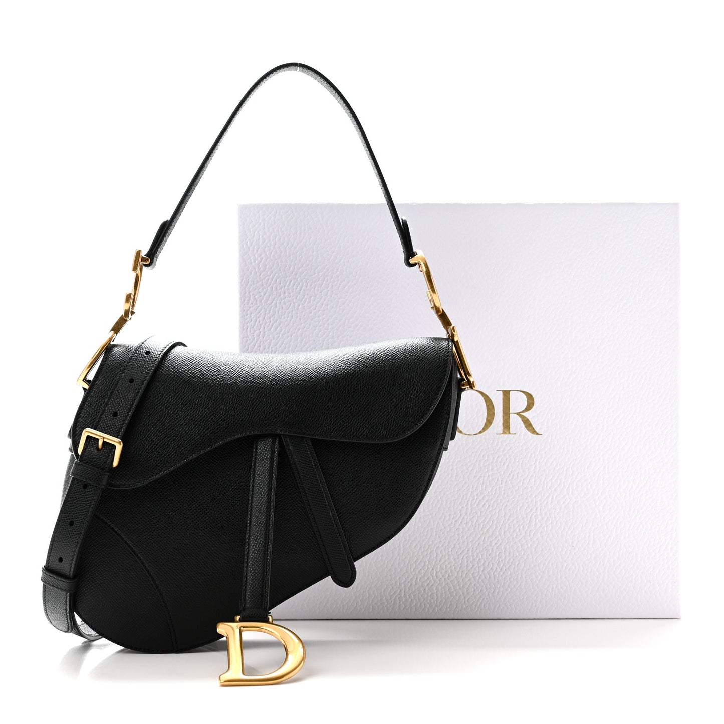Grained Calfskin Saddle Bag With Strap Black