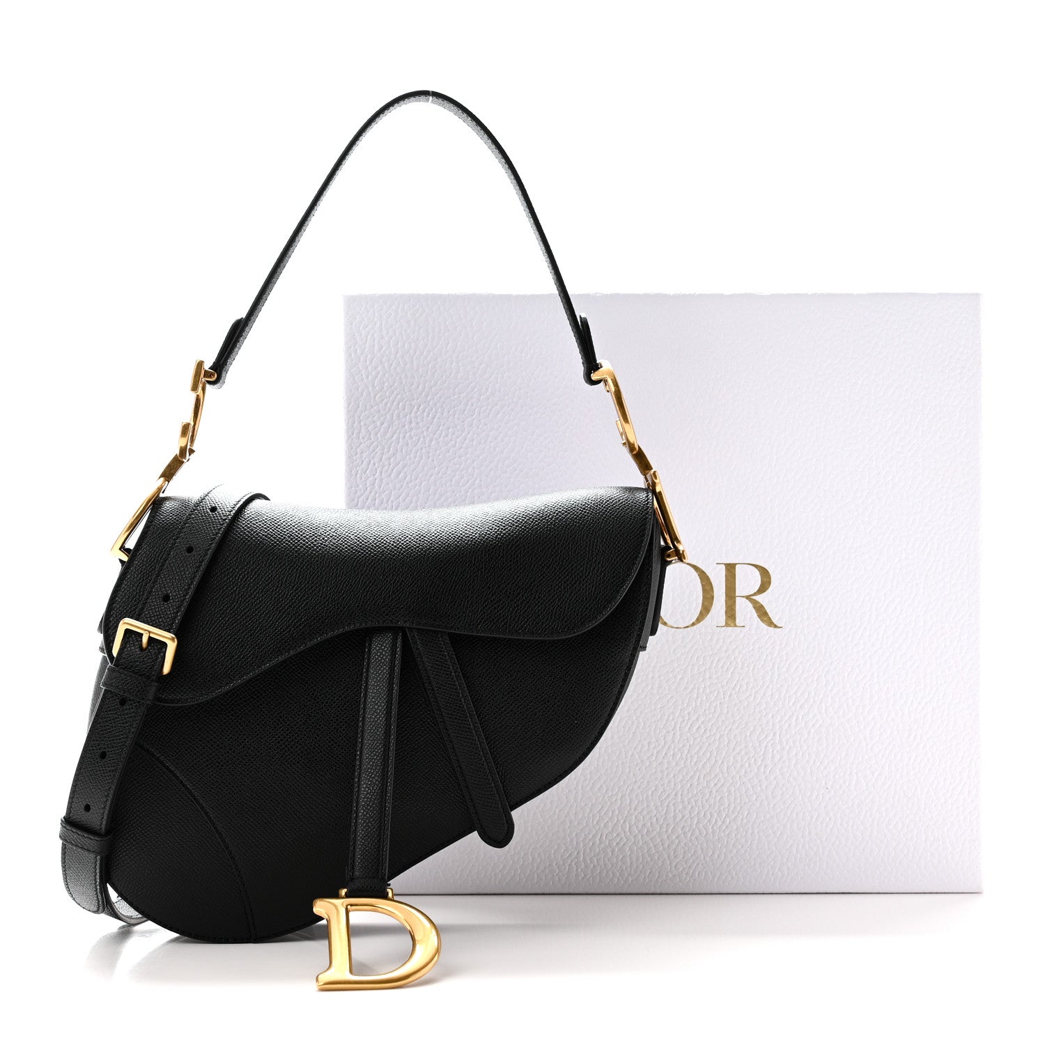 Christian Dior Grained Calfskin Saddle Bag With Strap Black 11 of 11