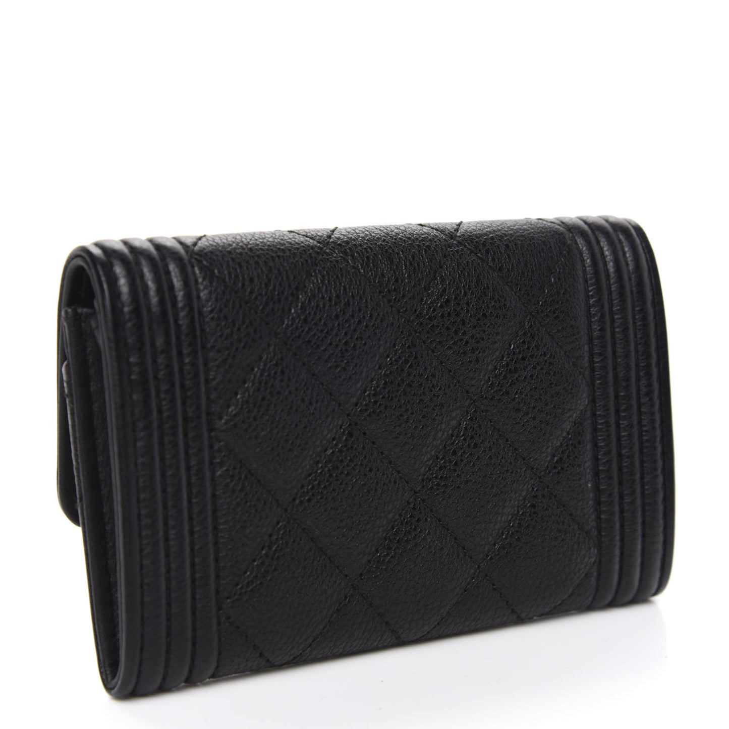 Calfskin Quilted Boy Flap Card Holder Black
