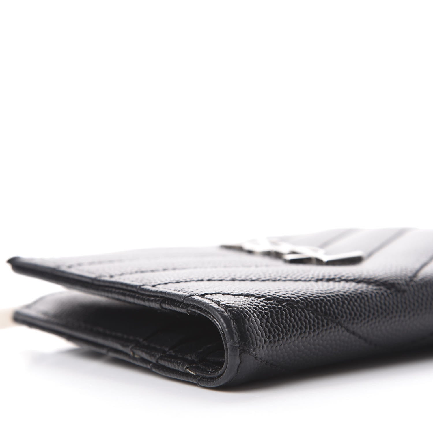 Saint Laurent Grain De Poudre Matelasse Chevron Monogram Zipped Card Case Black 6 of 8
