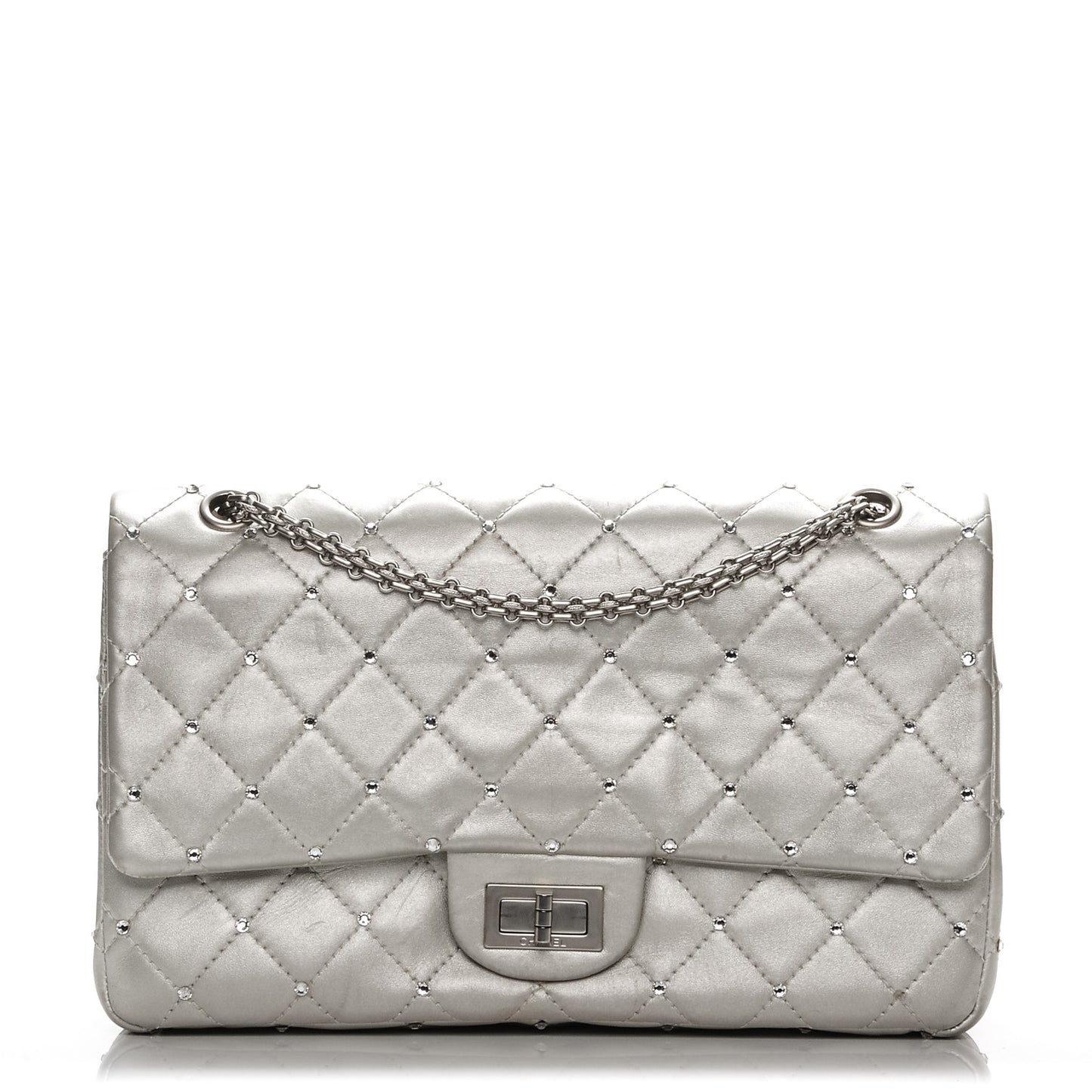 Metallic Lambskin Crystal 2.55 Reissue 227 Flap Pale Gold