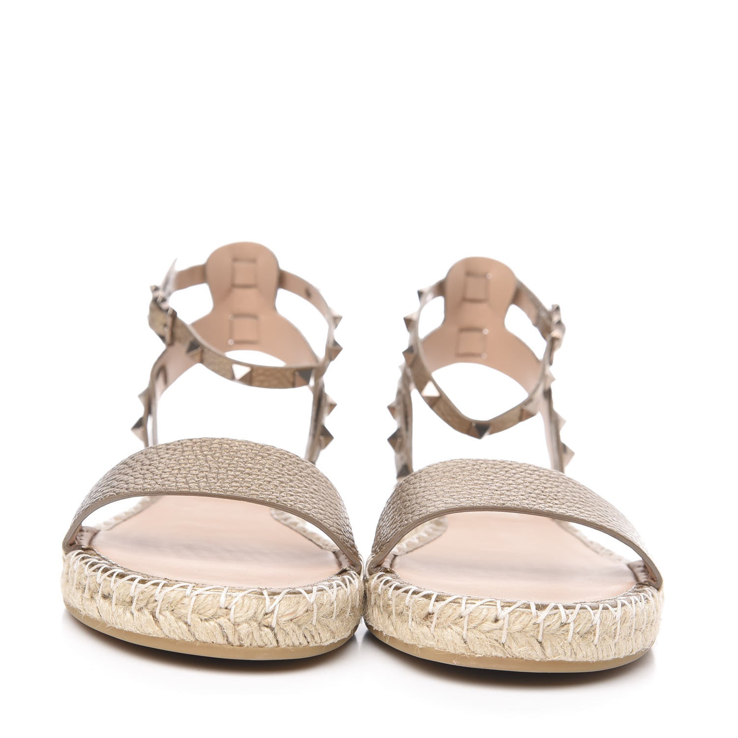 Valentino Garavani Metallic Calfskin Rockstud Ankle Strap Espadrille Flat Sandals 39 Skin 2 of 8
