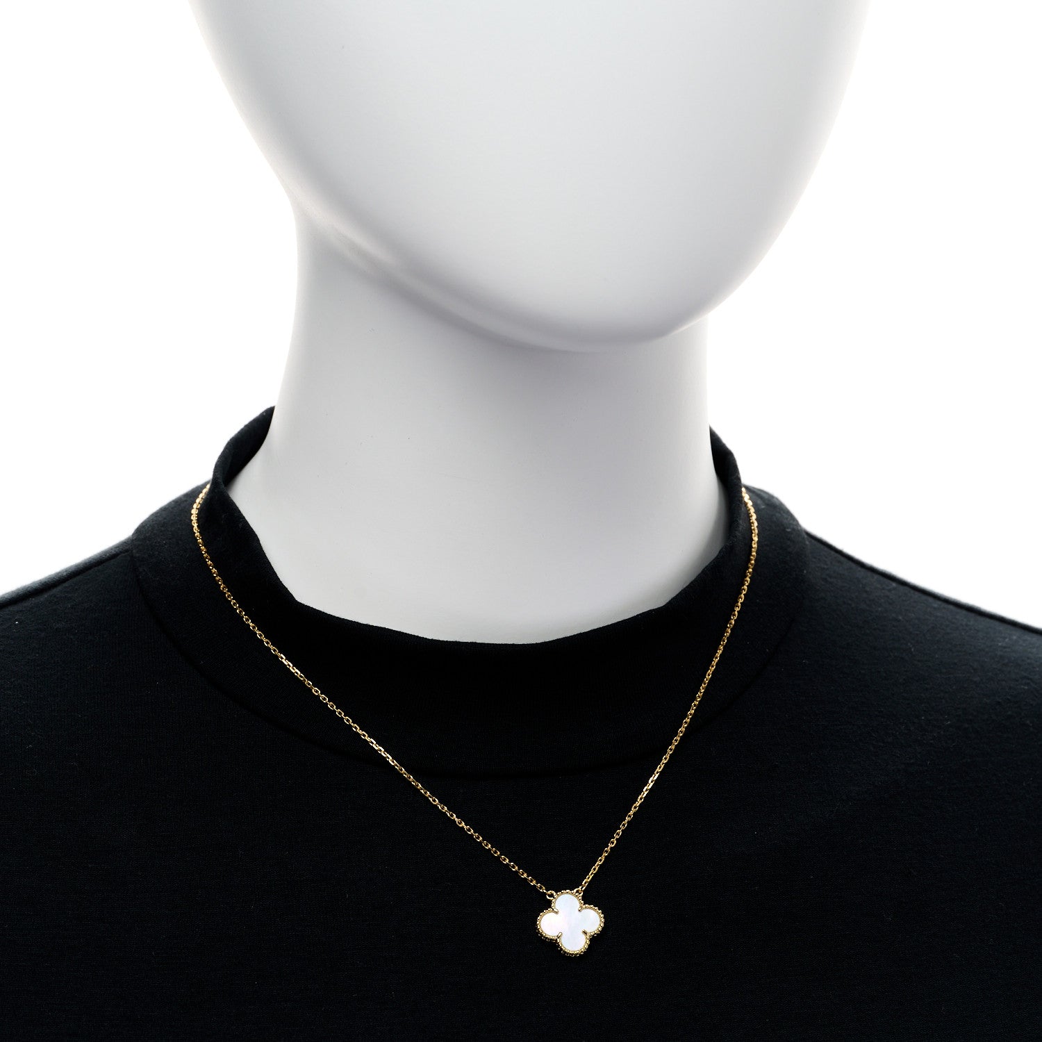 Van Cleef & Arpels 18K Yellow Gold Mother of Pearl Vintage Alhambra Pendant Necklace 2 of 5
