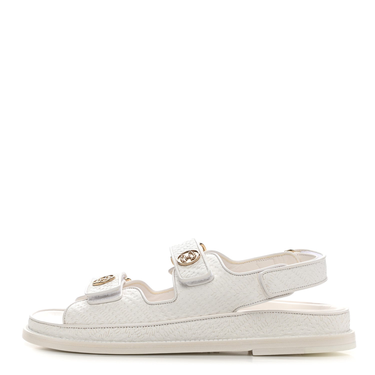 Chanel Calfskin Printed Velcro Dad Sandals 39 White 1 of 9