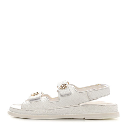 Chanel Calfskin Printed Velcro Dad Sandals 39 White 1 of 9