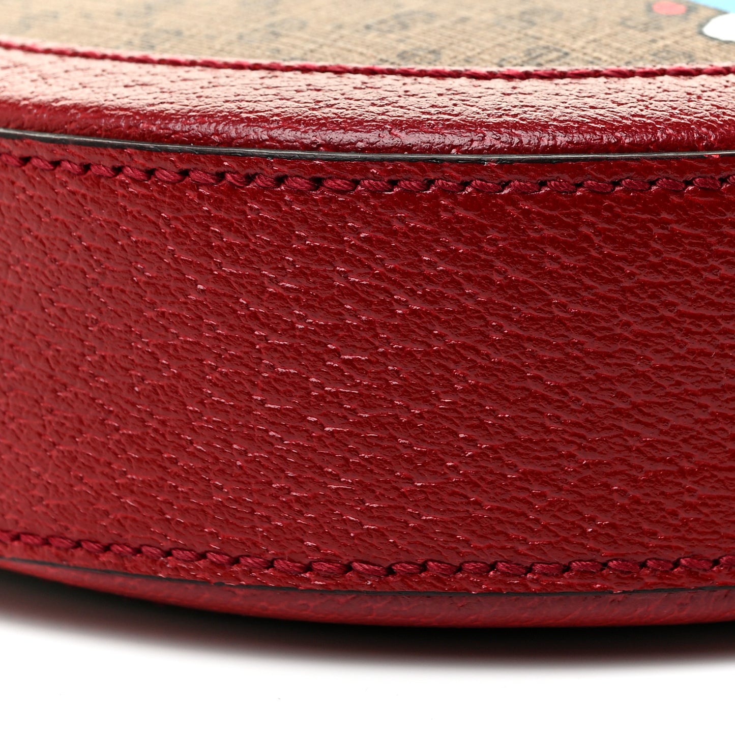 X DORAEMON Mini Vintage GG Supreme Monogram Mini Round Shoulder Bag Beige Cherry Red