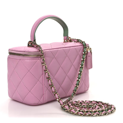 Chanel Lambskin Quilted Small Top Handle Vanity Case With Chain  Lilac Light Green 3 of 10
