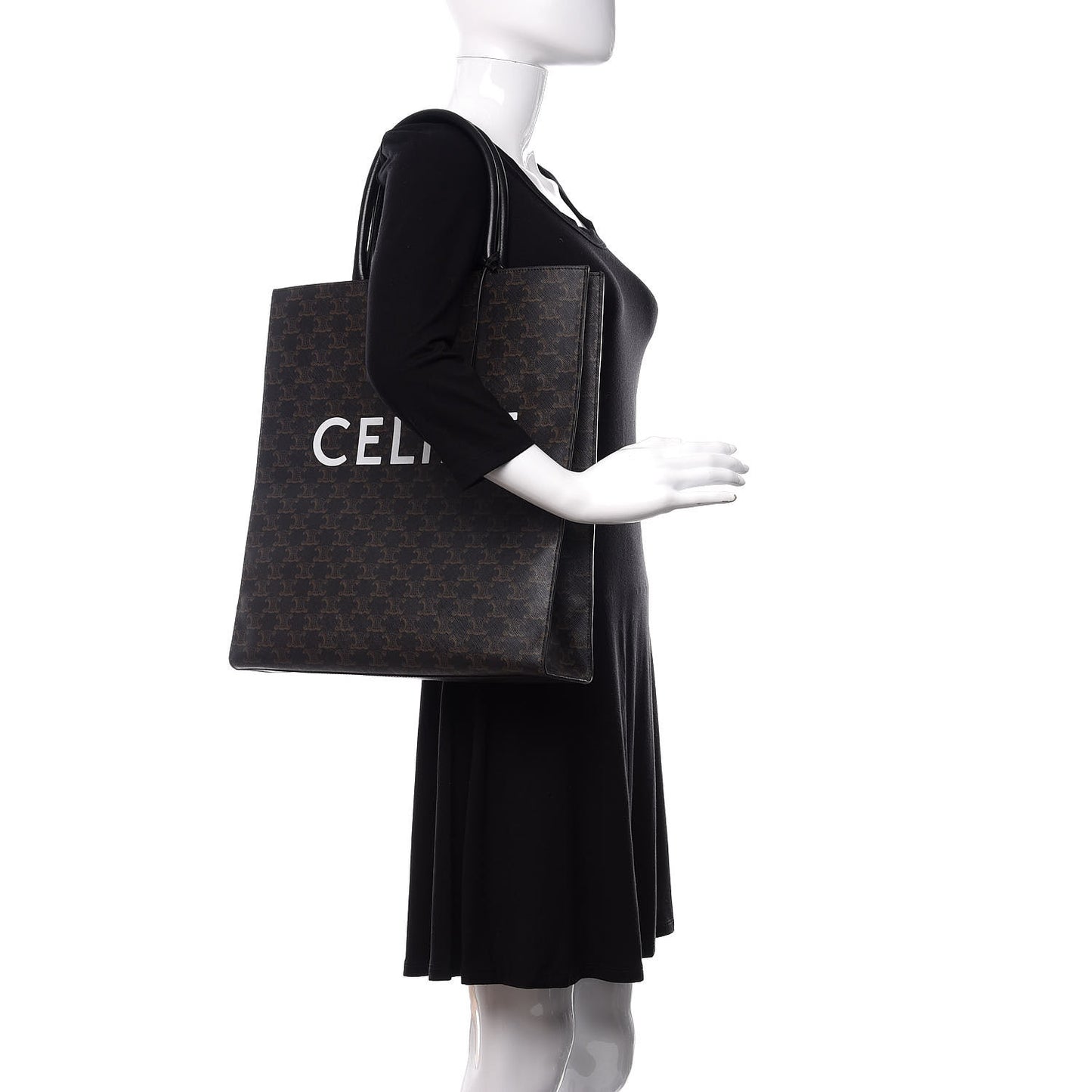 Triomphe Canvas Calfskin Large Vertical Cabas Black