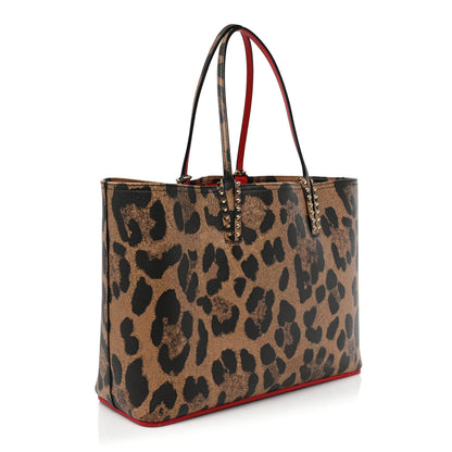 Christian Louboutin Calfskin Leopard Print Spikes East West Cabata Tote Brown 3 of 15