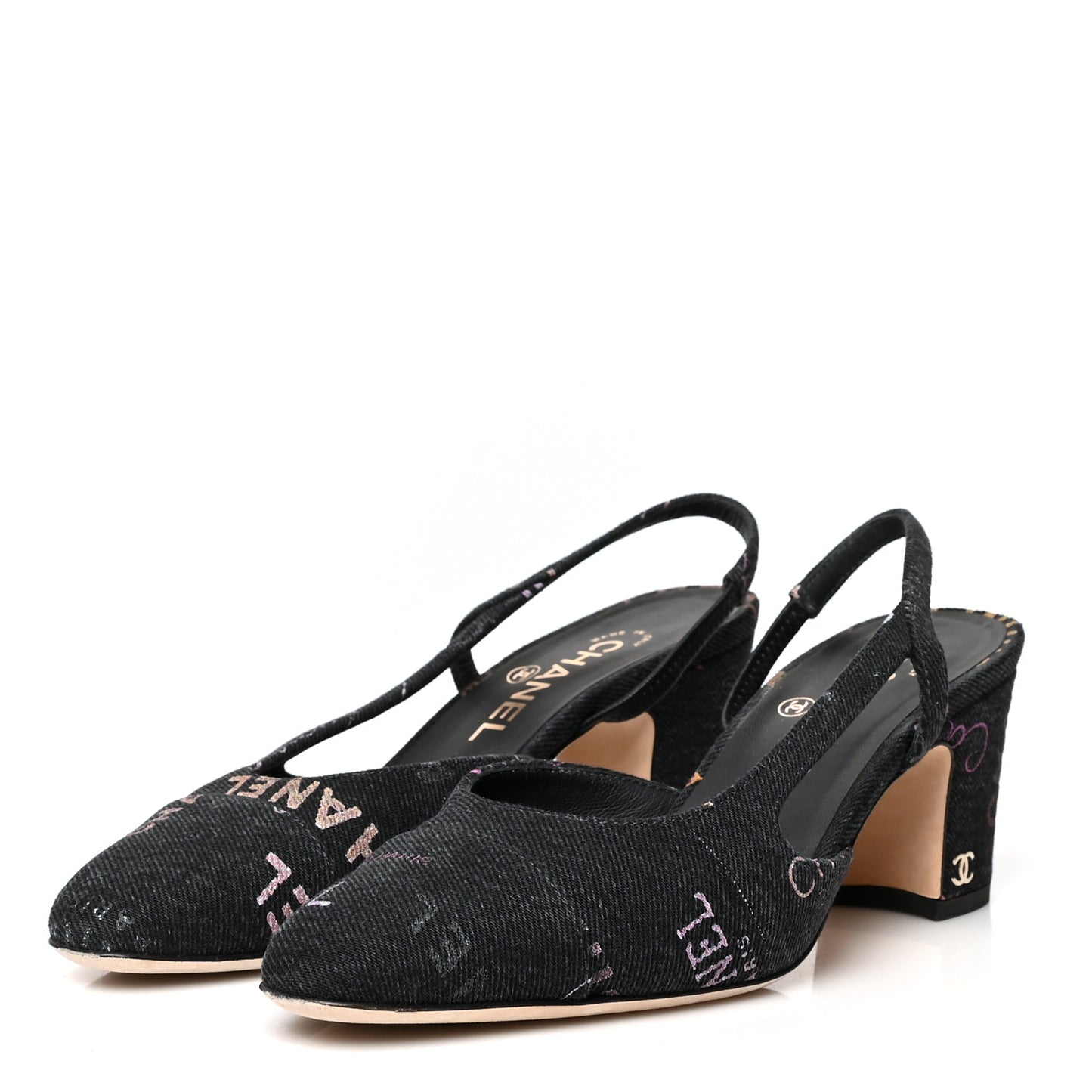 Denim Cap Toe Denim Mood Slingback Flats 37.5 Black Multicolor