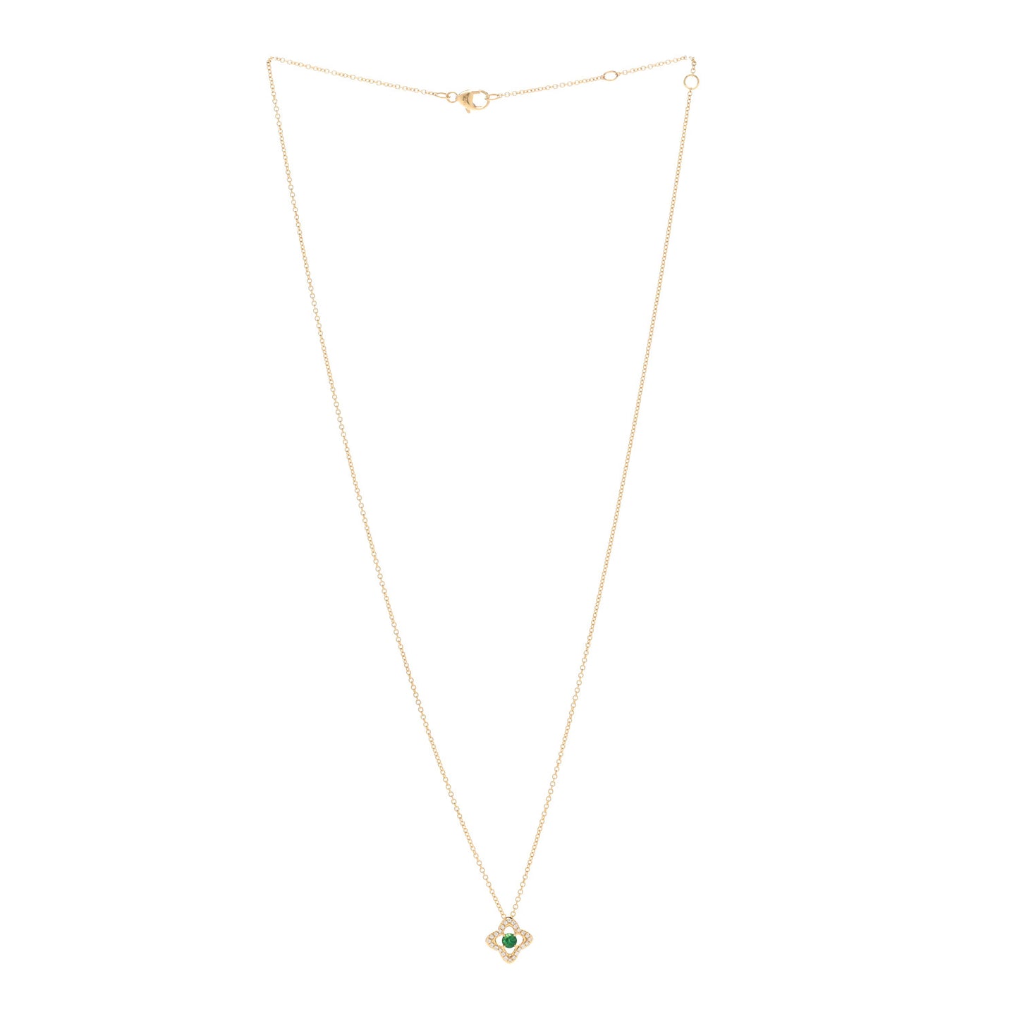 18K Yellow Gold Diamond Emerald Venetian Quatrefoil Pendant Necklace