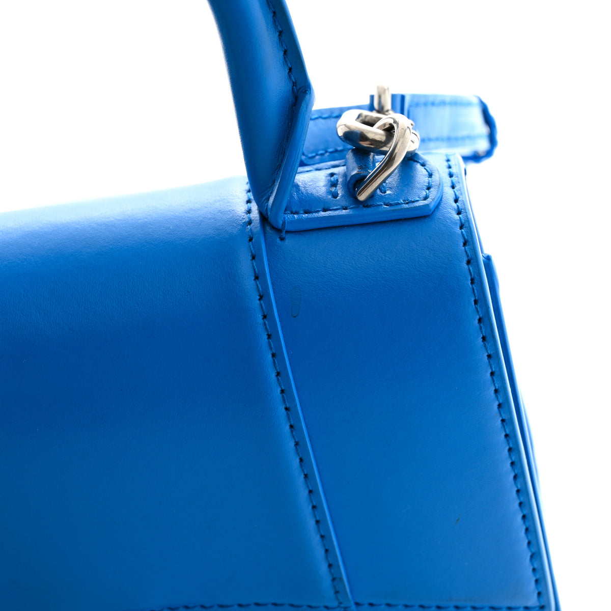Shiny Box Calfskin Tonal B Hourglass Top Handle Bag XS Screen Blue