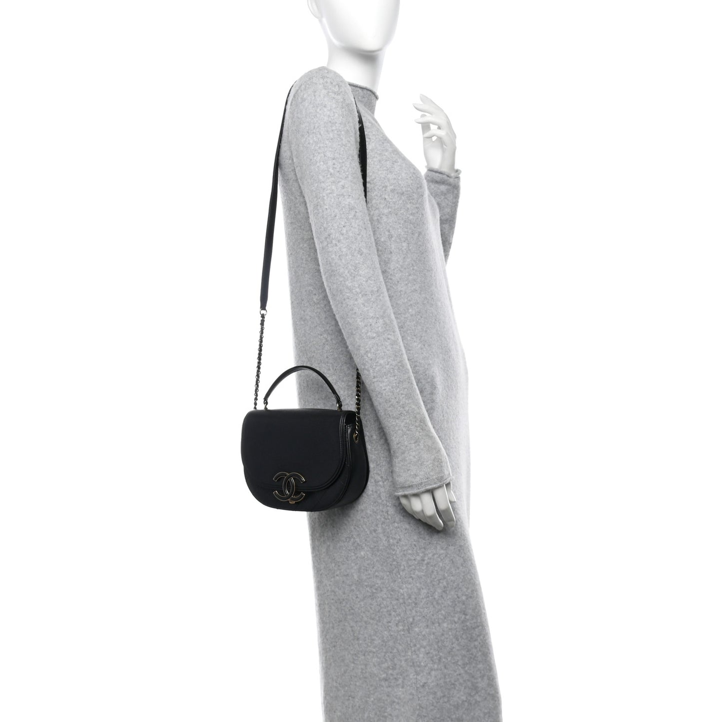Shiny Calfskin Goatskin Quilted Small Coco Curve Messenger Flap Black