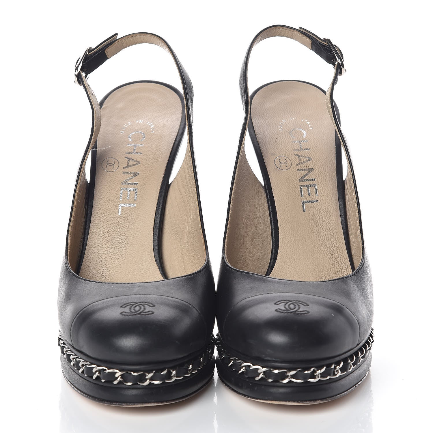 Chanel Lambskin Chain Slingback Pumps 37 Black 2 of 8