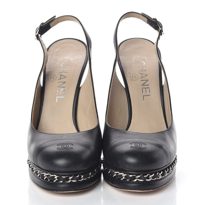 Chanel Lambskin Chain Slingback Pumps 37 Black 2 of 8