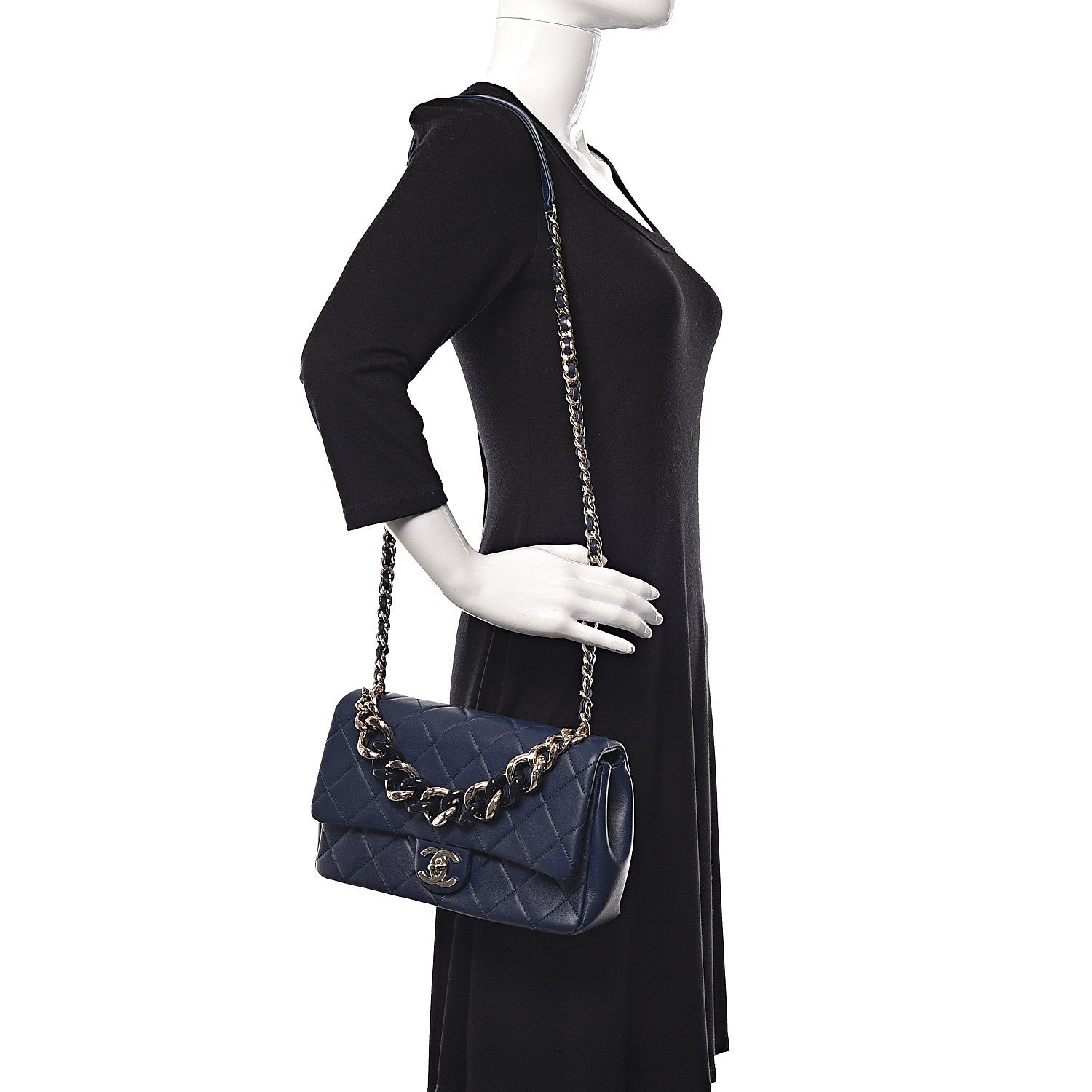 Chanel Lambskin Quilted Resin Bi-Color Chain Flap Bag Navy 2 of 11
